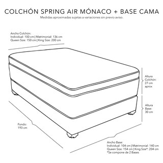 Foto 8 | Foto 8 | Colchón Spring Air Monaco Color Azul Individual+base Cama+almohada 2pack+protector Cloud+sabanas Softy+edredon Homy