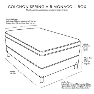 Foto 6 | Foto 7 | Colchón Spring Air Monaco Color Azul Matrimonial +box +almohada 2pack +protector Cloud +sabanas Softy +edredon Homy