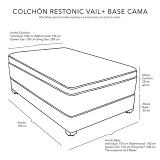 Foto 5 | Foto 5 | Colchón Restonic Vail Color Gris Carbon Matrimonial + Base Cama