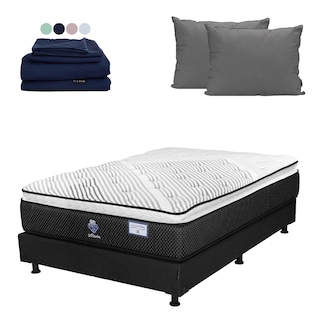 Foto 1 | Foto 1 | Colchón Spring Air Alaska Color Negro Matrimonial + Box + Almohada 2pack + Sábanas Softy