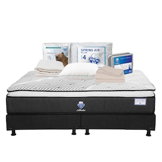 Foto 1 | Foto 1 | Colchón Spring Air Alaska Color Blanco King Size + Box Dicasa Negro + Almohada Osos + Protector Ultra + Sábanas Basic