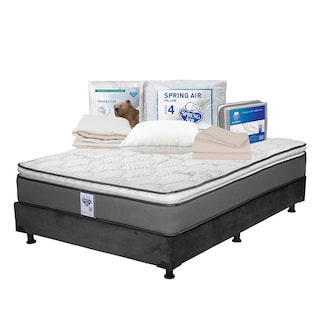 Foto 1 | Foto 1 | Colchón Spring Air Prestige Color Gris Matrimonial + Box Dicasa Gris + Almohada Osos + Protector Ultra + Sábanas Basic