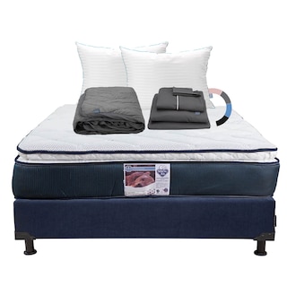 Foto 1 | Foto 1 | Colchón Spring Air Monaco Color Azul Matrimonial + Box + Almohada Royal Twin + Protector Lux + Sábanas Royal