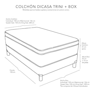 Foto 7 | Foto 7 | Colchón Dicasa Trini Color Gris Carbon Matrimonial + Box + Almohada Royal Twin + Sábanas Royal