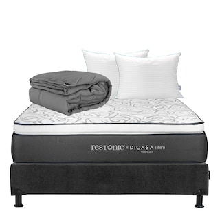 Foto 1 | Foto 1 | Colchón Dicasa Trini Color Gris Carbon Matrimonial + Box + Almohada Royal Twin + Edredón Homy