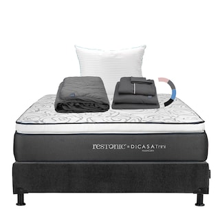 Foto 1 | Foto 1 | Colchón Dicasa Trini Color Gris Carbon Matrimonial + Box + Almohada Royal + Protector Lux + Sábanas Royal
