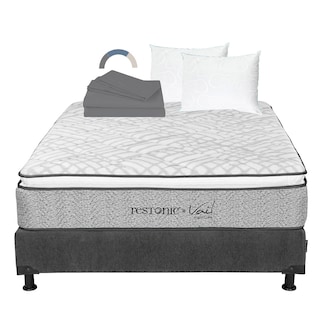 Foto 1 | Foto 1 | Colchón Restonic Vail Color Gris Carbon Matrimonial + Box + Almohada Oso 2 + Sábanas Basic