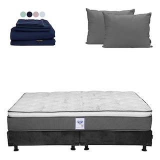 Foto 1 | Foto 1 | Colchón Spring Air Prestige King Size + Box Dicasa Color Gris Carbón + Almohada 2 Pack + Juego De Sábanas Softy
