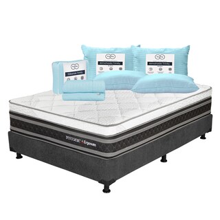 Foto 1 | Foto 1 | Colchón Restonic Ergosum Color Negro Queen Size + Box Dicasa Gris + 2 Almohadas Trinity + Sábanas Trinity