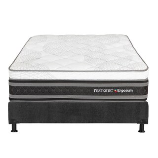 Foto 2 | Foto 2 | Colchón Restonic Ergosum Color Negro Queen Size + Box Dicasa Gris + 2 Almohadas Trinity + Sábanas Trinity