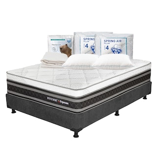 Foto 1 | Foto 1 | Colchón Restonic Ergosum Matrimonial + Box Dicasa Gris + 2 Almohadas Osos + Protector Ultra