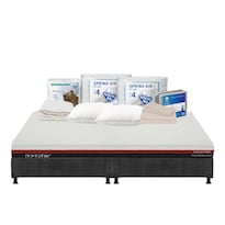 Colchón Restonic Roll Color Rojo King Size + Box Dicasa Gris + 2 Almohadas Osos + Protector Ultra + Sábanas Basic