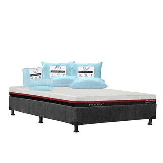 Foto 1 | Foto 1 | Colchón Restonic Roll Color Rojo Queen Size + Box Dicasa Gris + 2 Almohadas Trinity + Sábanas Trinity