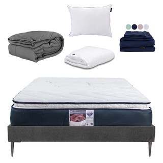Foto 1 | Foto 1 | Colchón Srpring Air Monaco Matrimonial + Base Cama Slim Gris Carbon + Protector Cloud + Sábanas Softy + Edredón Homy