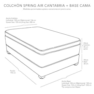 Foto 8 | Foto 8 | Colchón Dicasa Cantabria Matrimonial + Base Cama Gris Carbon + Protector Cloud + Sábanas Softy + Edredón Homy