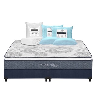 Foto 1 | Foto 1 | Colchón Restonic Ghana + Box Dicasa Color Azul King Size + 2 Almohadas Trinity + Protector Trinity