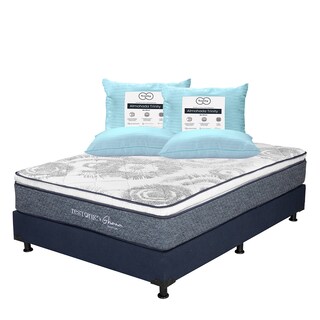 Foto 1 | Foto 1 | Colchón Restonic Ghana + Box Dicasa Color Azul Queen Size + 2 Almohadas Trinity