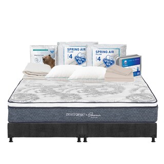 Foto 1 | Foto 1 | Colchón Restonic Ghana + Box Dicasa Color Gris King Size + 2 Almohadas Osos + Protector Ultra + Sábanas Basic