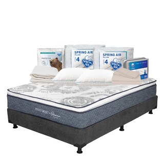 Foto 1 | Foto 1 | Colchón Restonic Ghana + Box Dicasa Color Gris Queen Size + 2 Almohadas Osos + Protector Ultra + Sábanas Basic