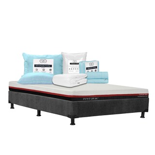 Foto 1 | Foto 1 | Colchón Restonic Roll + Box Dicasa Color Gris Matrimonial + Almohada Trinity + Protector Trinity + Sábanas Trinity