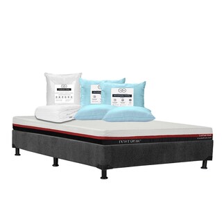 Foto 1 | Foto 1 | Colchón Restonic Roll + Box Dicasa Color Gris Queen Size + 2 Almohadas Trinity + Protector Trinity