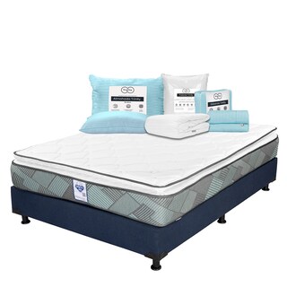 Foto 1 | Foto 1 | Colchón Spring Air Baggio + Box Dicasa Azul Matrimonial + Almohada Trinity + Protector Trinity + Sábanas Trinity