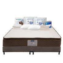 Colchón Restonic Nautilus + Box Dicasa Color Chocolate King Size + 2 Almohadas Osos + Protector Ultra + Sábanas Basic