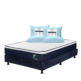 Foto 1 | Foto 1 | Colchón Restonic Eon + Box Dicasa Azul Queen Size + 2 Almohadas Trinity