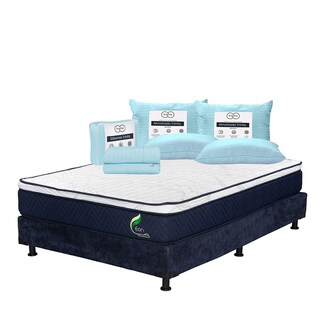 Foto 1 | Foto 1 | Colchón Restonic Eon + Box Dicasa Azul Queen Size + 2 Almohadas Trinity + Sábanas Trinity