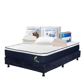 Foto 1 | Foto 1 | Colchón Restonic Eon + Box Dicasa Azul Queen Size + Almohada Osos + Protector Ultra + Sábanas Basic