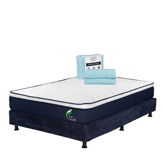 Foto 1 | Foto 1 | Colchón Restonic Eon + Box Dicasa Azul Matrimonial + Sábanas Trinity