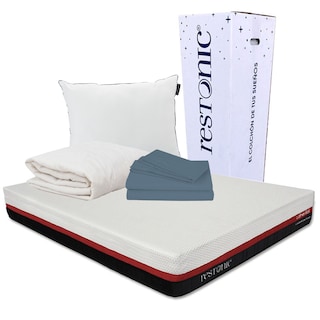 Foto 1 | Foto 1 | Colchón en Caja Restonic Roll Matrimonial + Almohada One + Protector de Colchón + Sábanas Spring Air