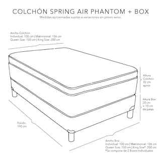 Foto 4 | Foto 4 | Colchón Spring Air Phantom Matrimonial + Box Belu +2 Almohada 2 pack + Protector de Colchón