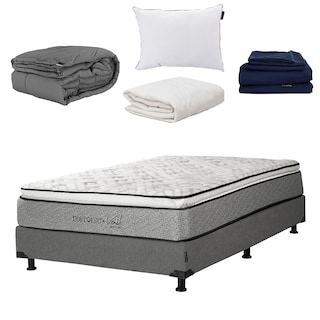 Foto 1 | Foto 1 | Colchón Restonic Vail Individual + Box Plomo + Almohada One + Protector + Sábanas Softy + Edredón Verona