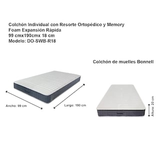 Foto 3 | Foto 3 | Colchón Individual Con Resorte Ortopédico Y Memory Foam Expansión Rápidan Domuslife