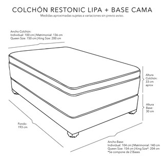 Foto 8 | Foto 8 | Colchon Restonic Lipa Gris Carbon Matrimonial+base Cama+almohada 2pack+protector Cloud+sabanas Softy+edredon Homy