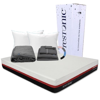 Foto 1 | Foto 1 | Colchón Restonic Roll Color Blanco Matrimonial + Almohada Royal Twin + Protector Lux + Sábanas Royal