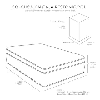 Foto 5 | Foto 5 | Colchón Restonic Roll Color Blanco Matrimonial + Almohada Royal Twin + Protector Lux + Sábanas Royal