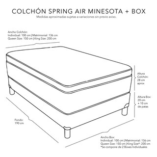 Foto 8 | Foto 8 | Minesota Box Colchon+box+almohada 2pack Duke Mocca Cafe Queen Size