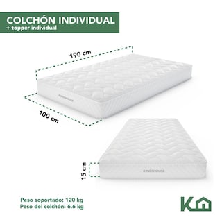 Foto 5 | Foto 5 | Colchón + Cubrecolchón Individual de Espuma Memory KingsHouse