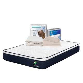 Foto 1 | Foto 1 | Colchón Restonic Eon Color Azul Matrimonial + Protector Ultra + Sábanas Basic