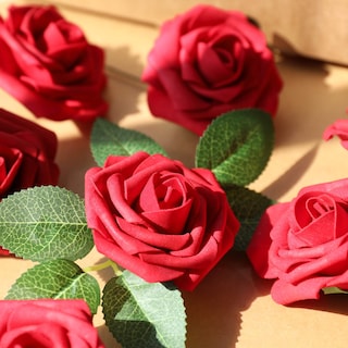Foto 5 | Foto 5 | Flor Artificial Amyhomie De Color Rojo Oscuro, 25 Unidades Con Tallo - Venta Internacional.