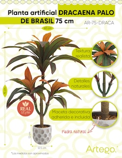 Foto 2 | Foto 2 | Planta Artificial Decorativa Moderna Con Maceta Compacta Dracaena Palo De Brasil De 75cm De Alto Artego Para Hogar Sala Comercio
