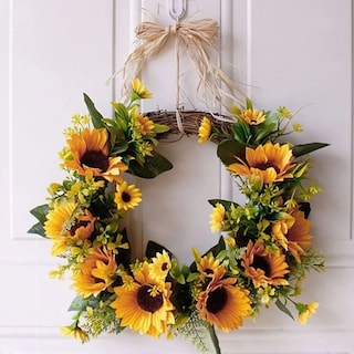 Foto 1 | Foto 1 | Corona Decorativa Para Puerta De Entrada Con Forma De Girasol, Hojas Verdes, 35 Cm - Venta Internacional.