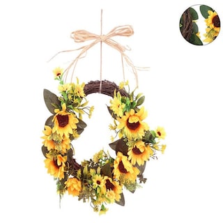 Foto 3 | Foto 3 | Corona Decorativa Para Puerta De Entrada Con Forma De Girasol, Hojas Verdes, 35 Cm - Venta Internacional.
