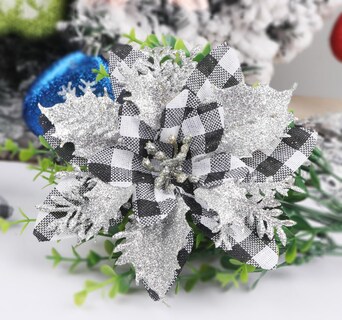 Foto 2 | Foto 2 | Adornos Para Árbol De Navidad Yycraft Con Purpurina, Flor De Pascua, 15 Cm, 12 Unidades - Venta Internacional.