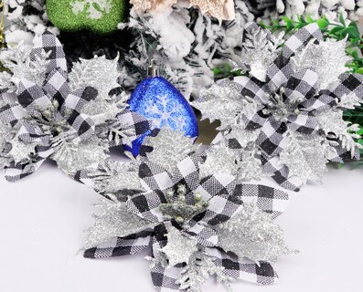 Foto 3 | Foto 3 | Adornos Para Árbol De Navidad Yycraft Con Purpurina, Flor De Pascua, 15 Cm, 12 Unidades - Venta Internacional.