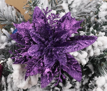 Foto 2 | Foto 2 | Adornos Para Árbol De Navidad Yycraft Con Purpurina, Flor De Pascua, 15 Cm, 12 Unidades - Venta Internacional.