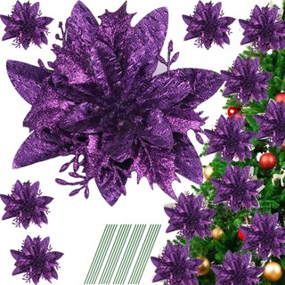 Foto 3 | Foto 3 | Adornos Para Árbol De Navidad Yycraft Con Purpurina, Flor De Pascua, 15 Cm, 12 Unidades - Venta Internacional.