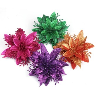 Foto 4 | Foto 4 | Adornos Para Árbol De Navidad Yycraft Con Purpurina, Flor De Pascua, 15 Cm, 12 Unidades - Venta Internacional.